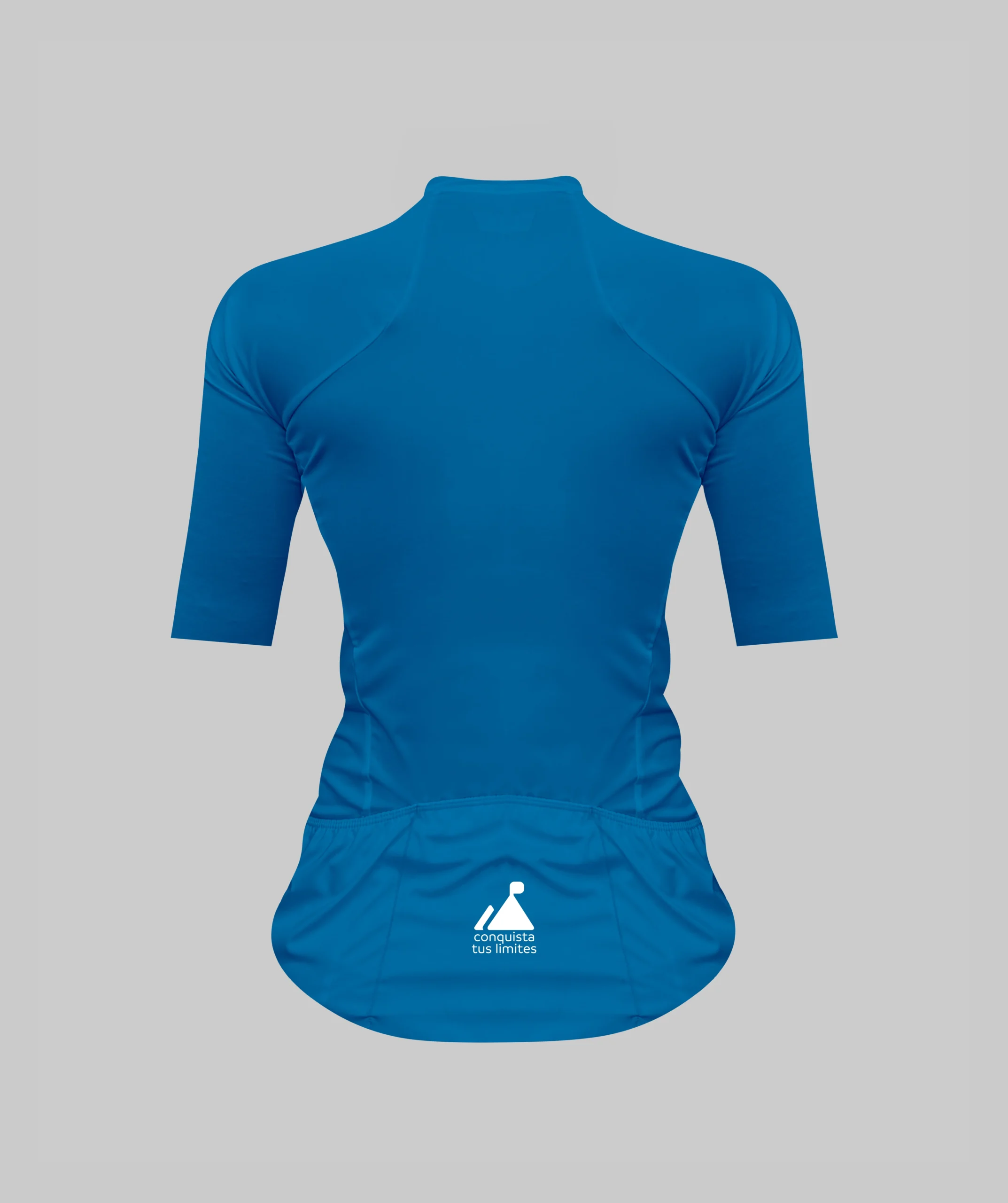 Camiseta de ciclismo para mujer en color índigo, vista desde la espalda, con el logo de la marca Natural en la parte inferior.